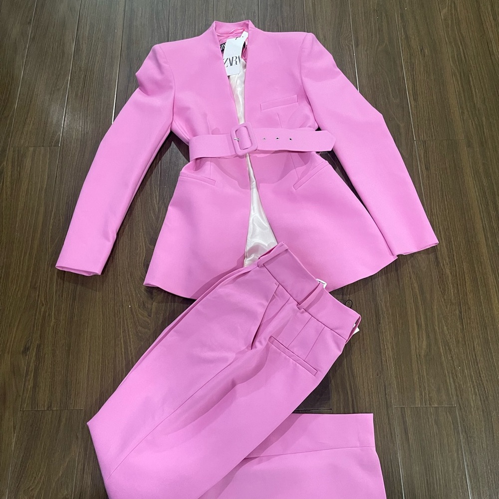 - Zara pink belted classic Pant Suit - Picture 9 of 13